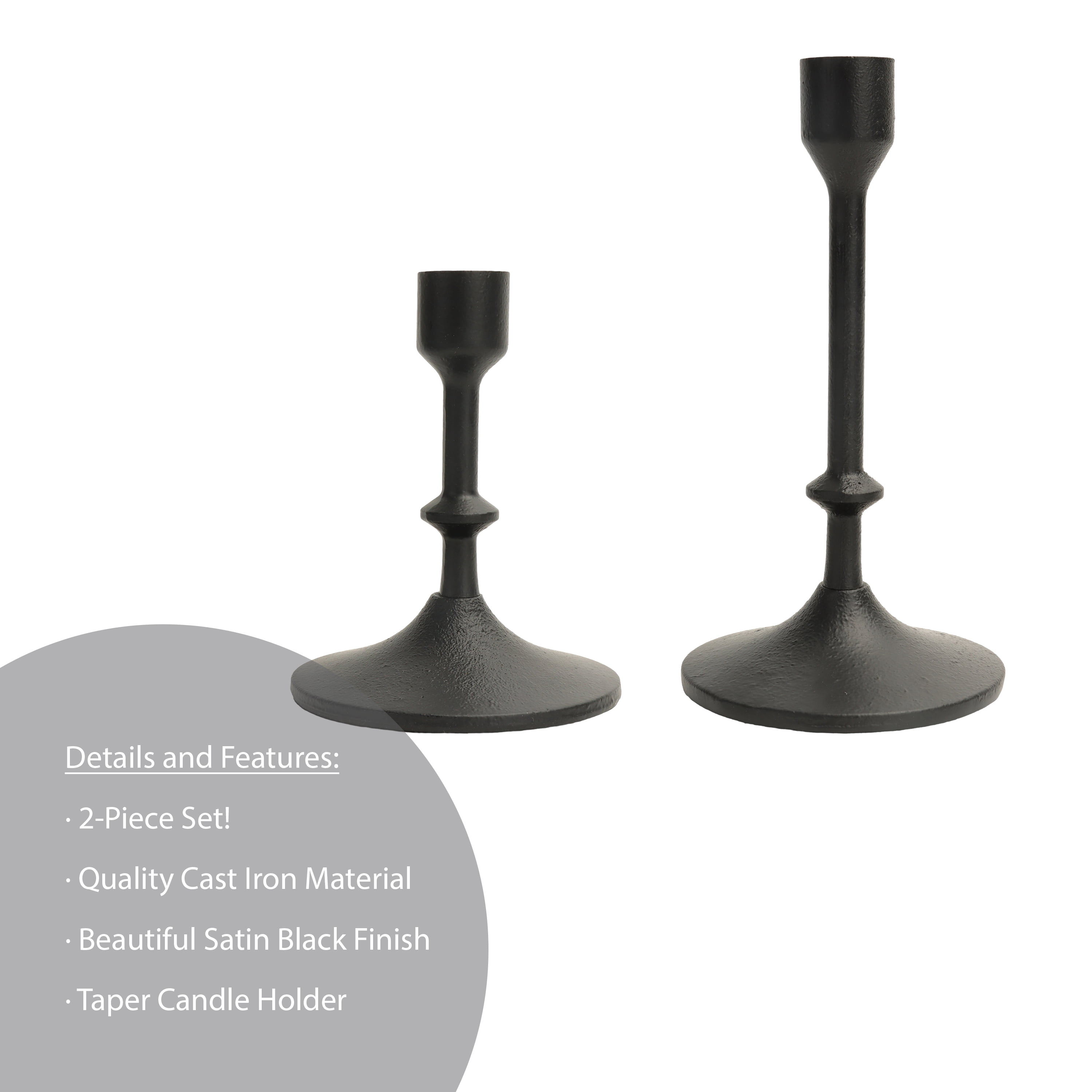 Better Homes & Gardens Black Satin Finish Metal Taper Candle Holder Set, 2-Pack