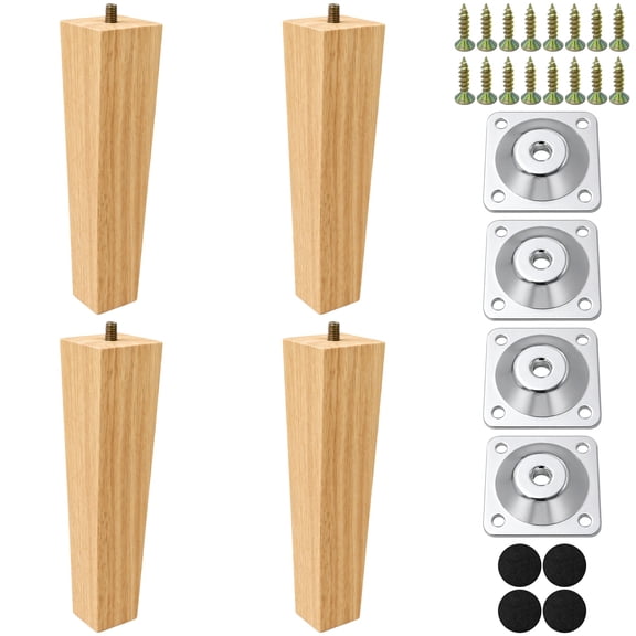 4 PCS 8 in Wooden Furniture Legs, Non-Slip Wood Sofa Legs Replacement with Mounting Plates Screws, Painted Couch Legs for Chair Bed Bench Table Cabinet, Tapered Wood Feet Set