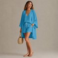 thumbnail image 5 of Linen Set Women Summer Spring 3 Piece Lounge Sets Cardigan Matching Tank Tops and Wide Leg Casual Vacation Outfits Blue S, 5 of 6