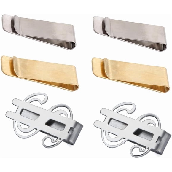 Stainless Steel Money Clip Dollar Sign Cash Holder Metal Portable Clamp Silver Brass Set of 6