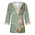 thumbnail image 4 of NSLGXD Plus Size Shirts for Women 2025 Lace V Neck T-Shirts Loose Fit 3/4 Sleeve Shirt Vintage Floral Print Tee Tops Casual Comfy Blouse Cute Summer Tops for Women, 4 of 5