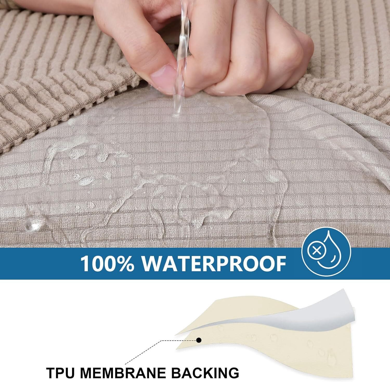 GoXteam Waterproof Couch Cushion Covers, Magic Sofa Covers Washable, Stretch Sofa Seat Cushion Slipcovers, Waterproof Couch Covers for Sofa Pets (3Pieces, Khaki)