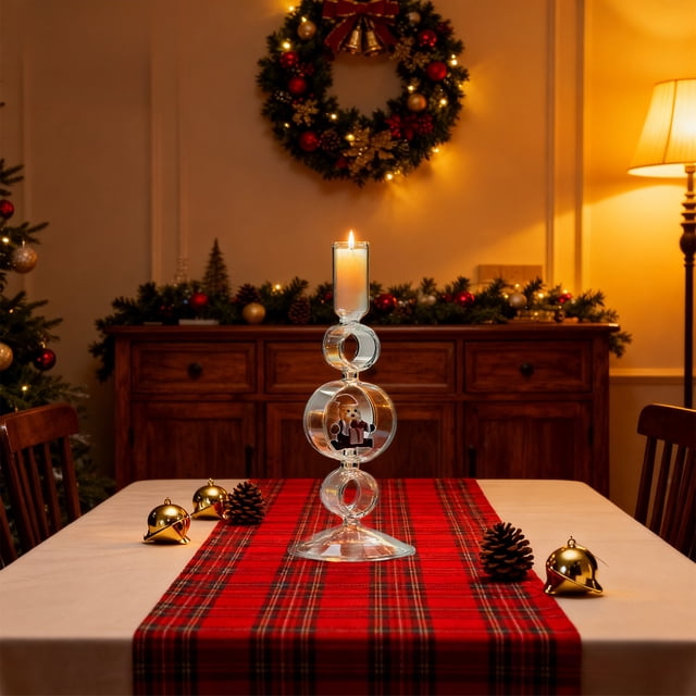 Portavelas de cristal con forma de árbol de Navidad, estilo Papá Noel. Adorno decorativo para el hogar.
