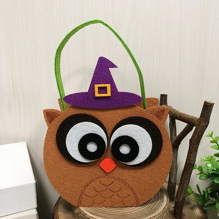 Halloween Non-Woven Candy Bag Trick or Treat Kids' Candy Bucket with Handle Halloween Party Costumes Supplies Decoration--Owl