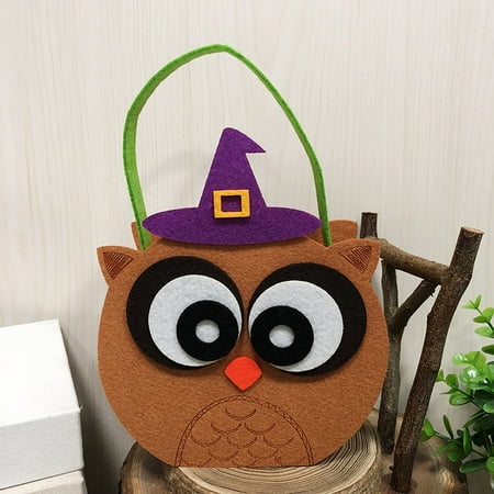 Trick Ski Handle Halloween Non-Woven Candy Bag Trick or Treat Kids' Candy Bucket with Handle Halloween Party Costumes Supplies Decoration--Owl ()