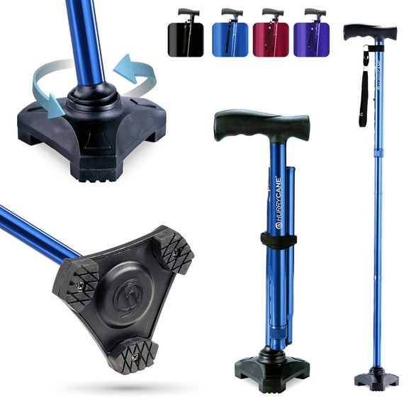 Bastón plegable HurryCane HCANE-BL-C2 Freedom Edition con mango en T, 95 cm de longitud extendida, color azul Trailblazer