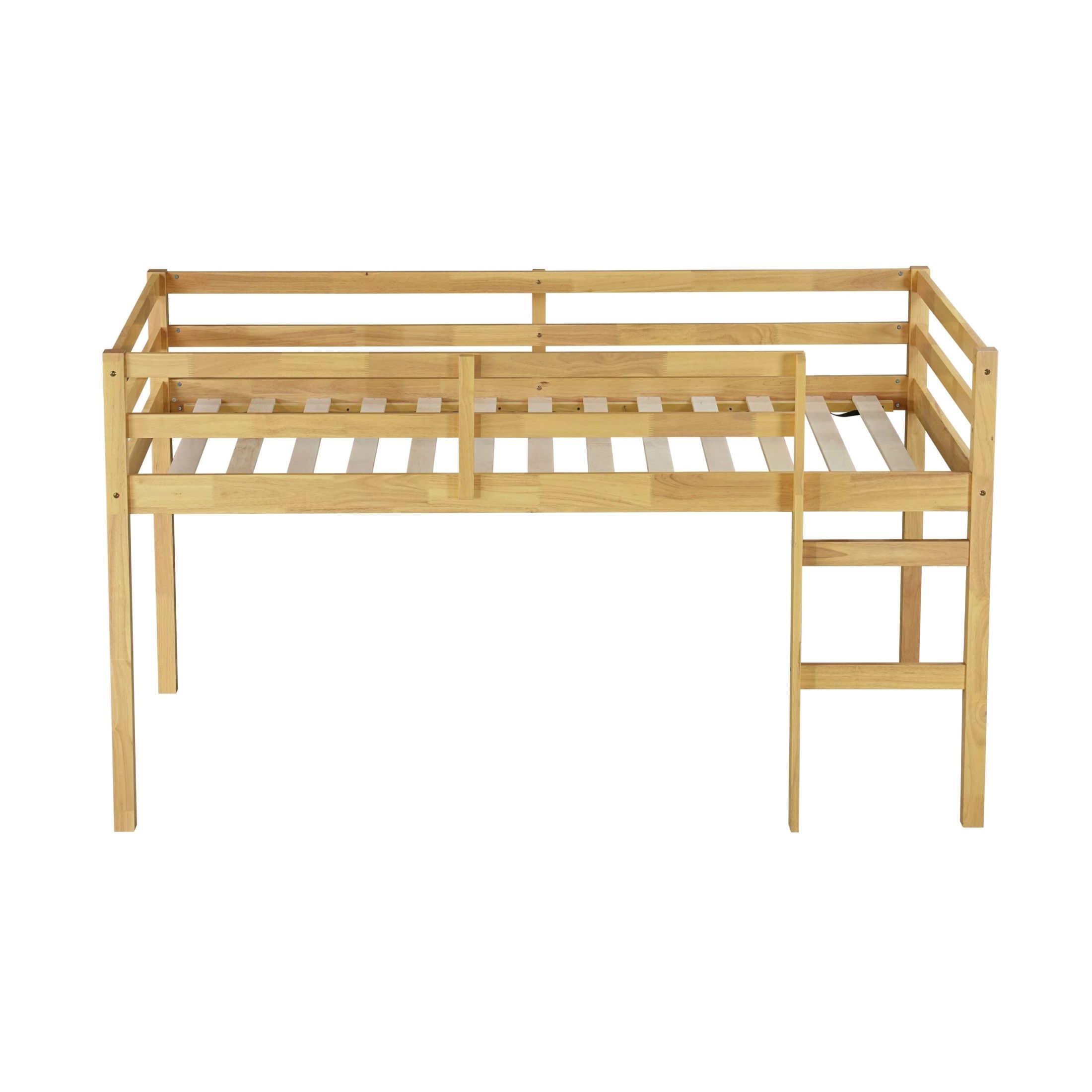Noble House Modern Tilda Twin Loft Bed, Solid Rubber Wood Frame with Ladder, Spacious Under for Kids, Natural