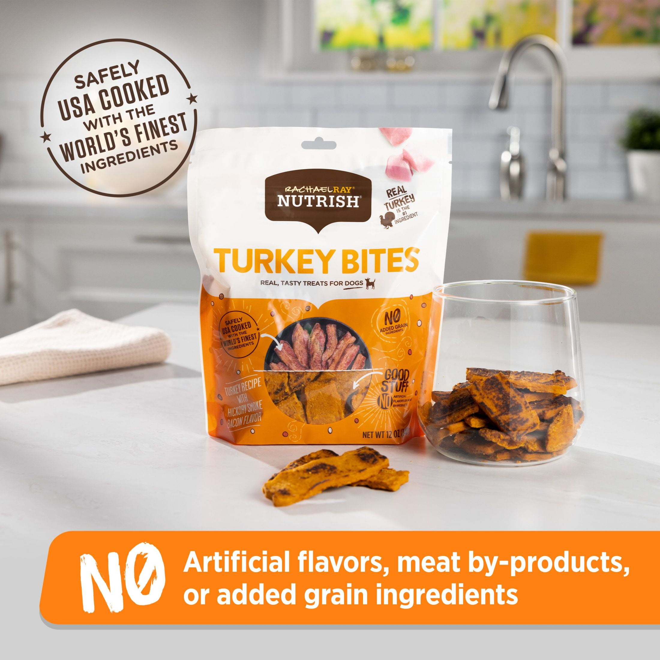 Rachael Ray Nutrish Turkey Bites Dry Dog Treats, Turkey & Hickory Smoke Bacon Soft Treats, 12 oz. Pouch