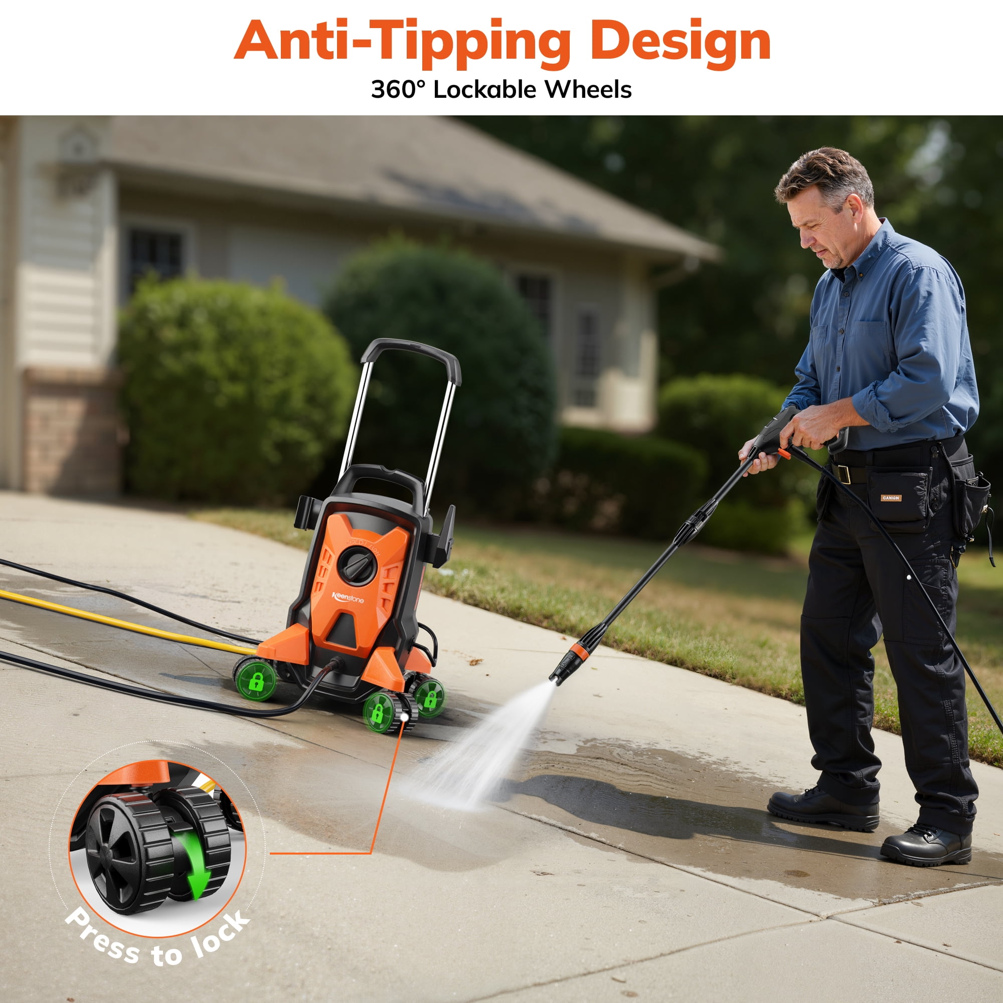 TCISA Electric 4000 PSI Pressure Washer,Max 2.8 GPM Power Washer with 35FT Cord,20FT Hose,Adjustable Nozzle 0-120°,Foam Cannon for Patios Cars Fences Driveways Orange