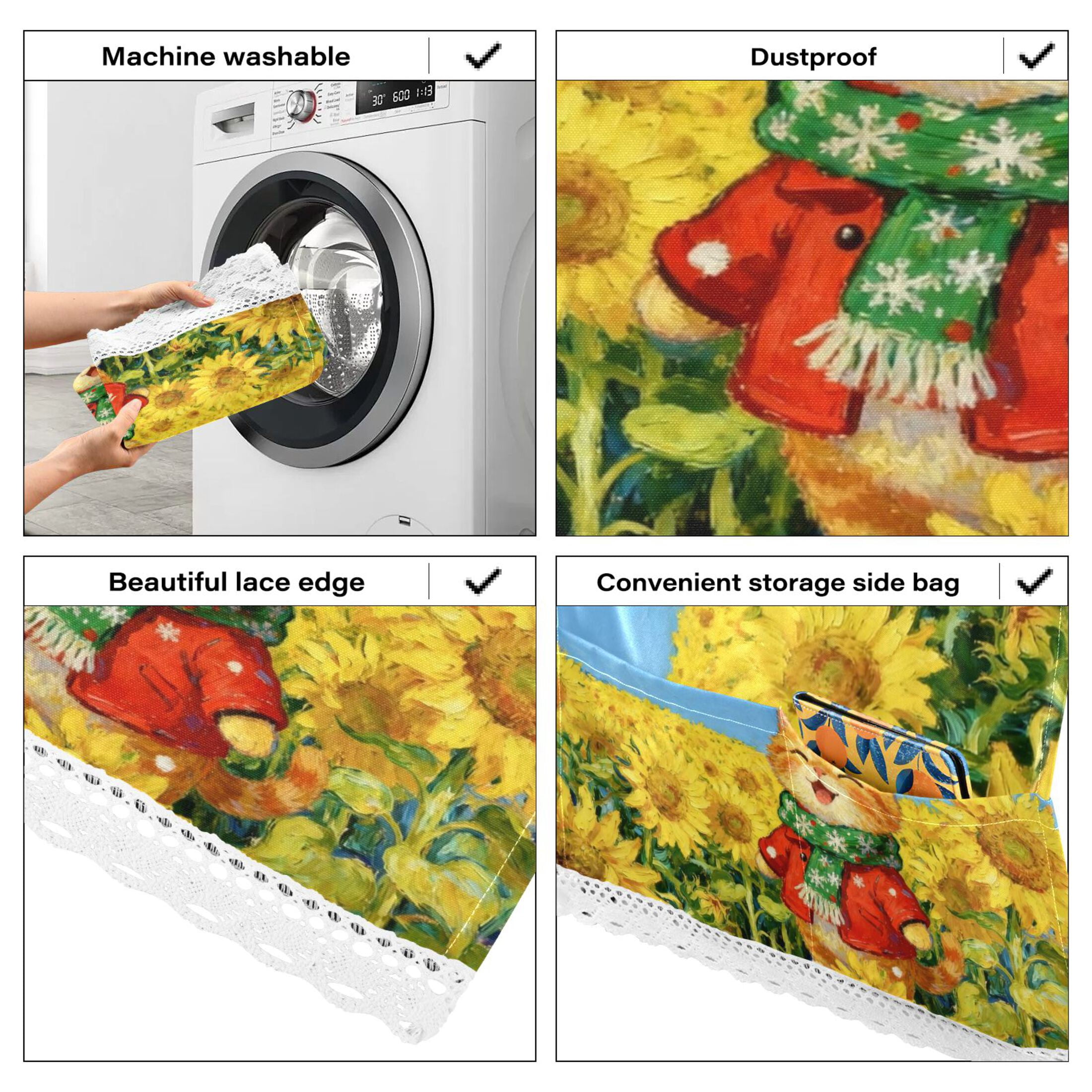 Wobogo Sunflower Plump Cat Washing Machine Cover Dustproof Washer Dryer Cover Waterproof Laundry Room Decorative Protector