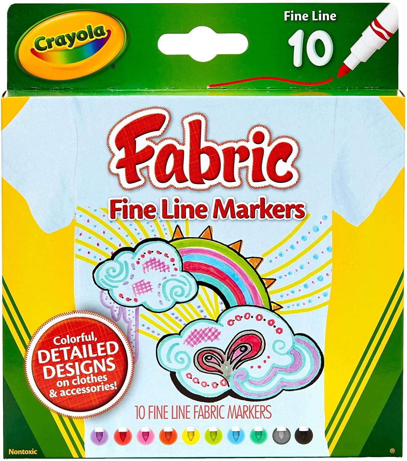 Crayola Fabric Markers, At Home Crafts for Kids, Fine Tip, Colors may vary, Set of 10
