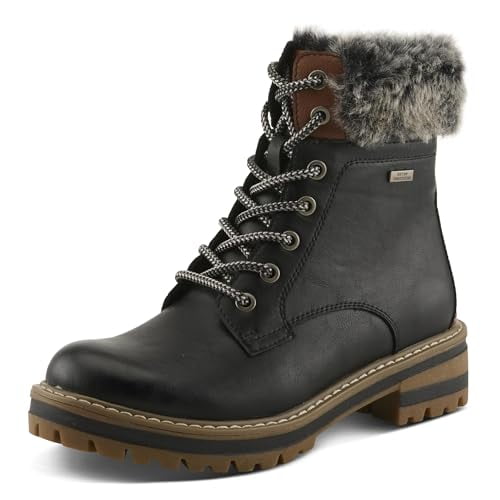 PATRIZIA CANARIO Women’s Winter Boot – Water-Resistant Faux Leather Ankle Boot with Faux Fur Lining & Lug Sole