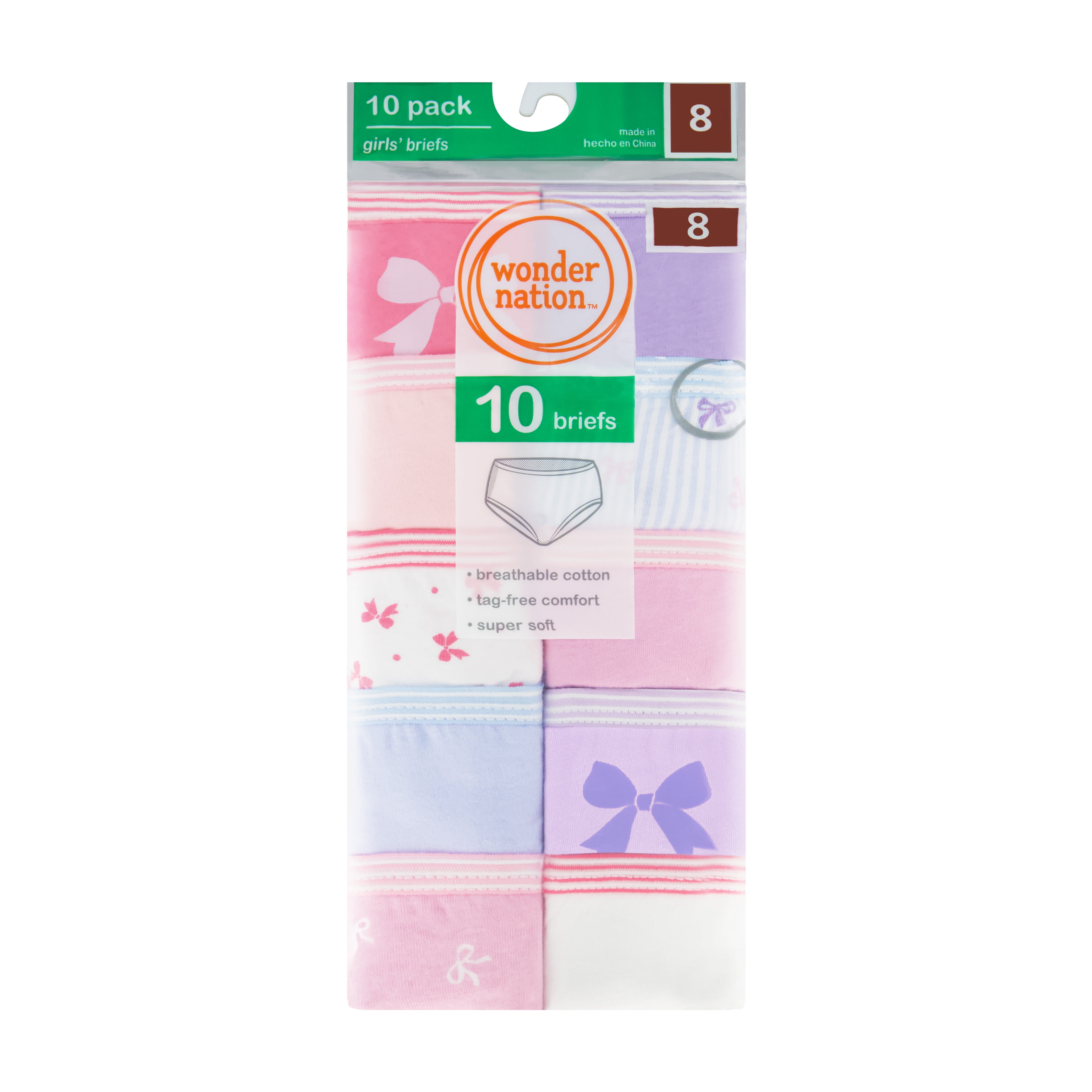 Wonder Nation Girls Cotton Brief Underwear, 10-Pack, Sizes 4-18