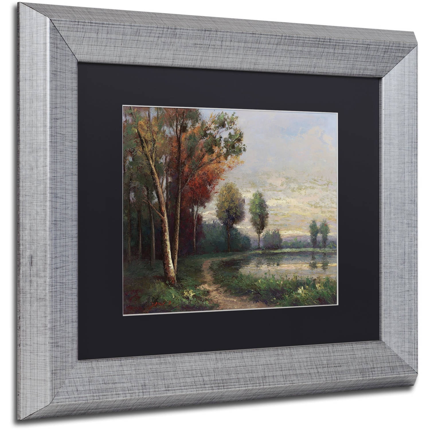 Trademark Fine Art "Landscape with a Lake" Canvas Art by Daniel Moises, Black Matte, Silver Frame