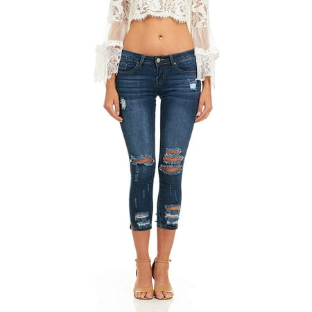 ripped jeans with underlayer