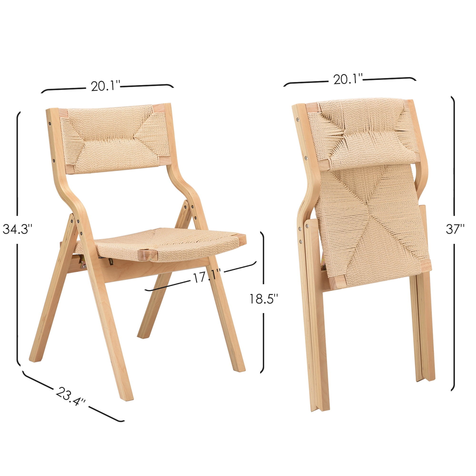 MAYEERTY 2-Set Wood Foldable & Stackable Dining Chairs for Dining Room, Woven Seat & Back, Natural