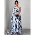 thumbnail image 7 of Womens Blue Floral Print Asymmetrical One-Shoulder Sleeveless Long Dress, 7 of 7