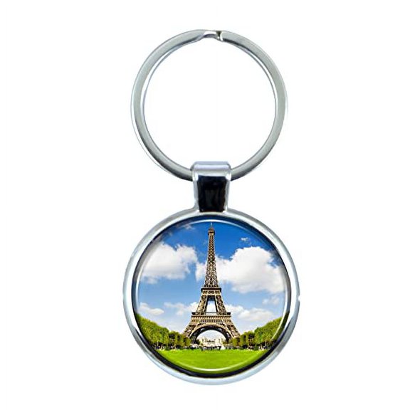 Eiffel Tower Keychain with Epoxy Dome and Metal Keyring