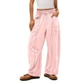 thumbnail image 2 of Barrel Sweatpants Women High Waisted Wide Leg Lounge Pants Summer Drawstring Waist Contrast Patchwork Pants w/Pockets Pink XL, 2 of 7
