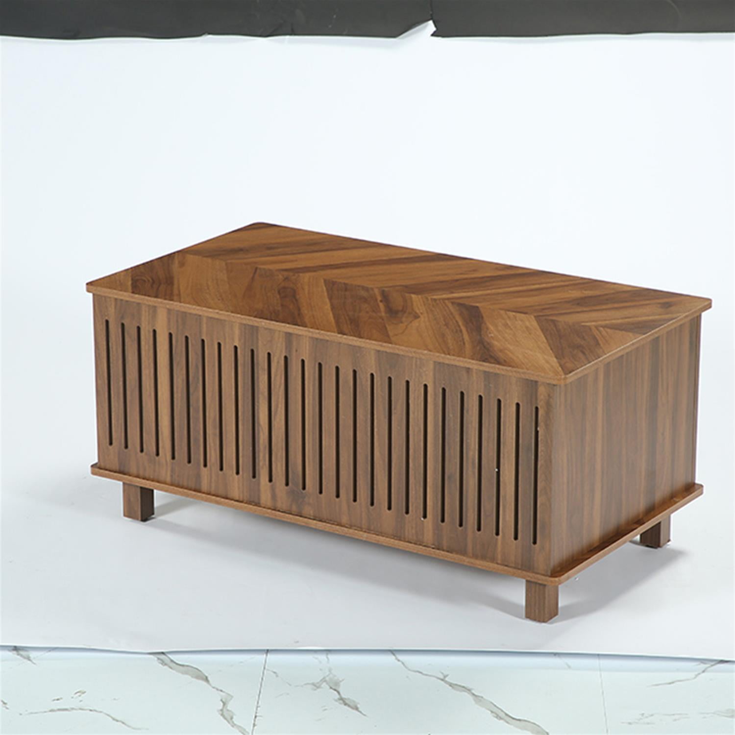 Demi Bonn 43" Coffee Table, Wood Lift Top Center Table With Large Storage & Fence Design for Home Living Room, Office, Brown