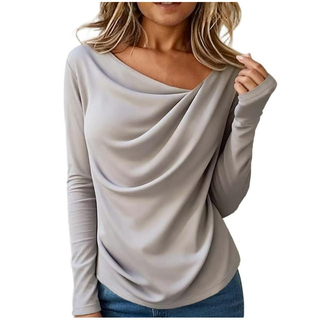 HongQid Women One Off Shoulder Long Sleeve Tops Going Out Slim Fit Shirts Y2K Trendy Spring Fall Blouse
