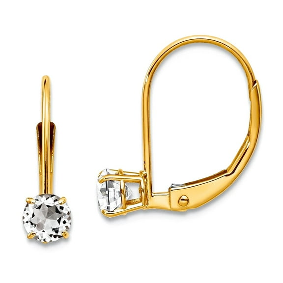 14k Yellow Gold Polished Leverback White Zircon Earrings April 13x4mm Wide Stud Earring for Women