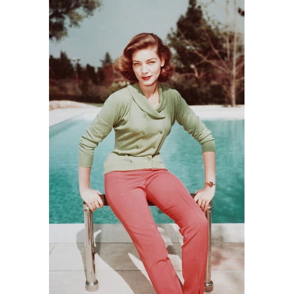 Lauren Bacall Rare Pose by Pool Color 24x36 Poster