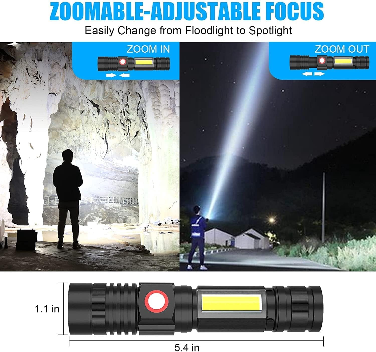 Magnetic Flashlights High Lumens Rechargeable 2 Packs,Super Bright LED Magnet Tactical Flashlight with Cob Worklight,Handheld Flash Light with Holsters for Camping，outdoor activities,hiking,readin,ad