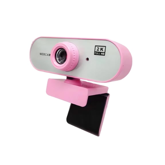 Pink 2K QHD USB Webcam with Microphone, AutoFocus, Plug and Play, 360 Adjustable