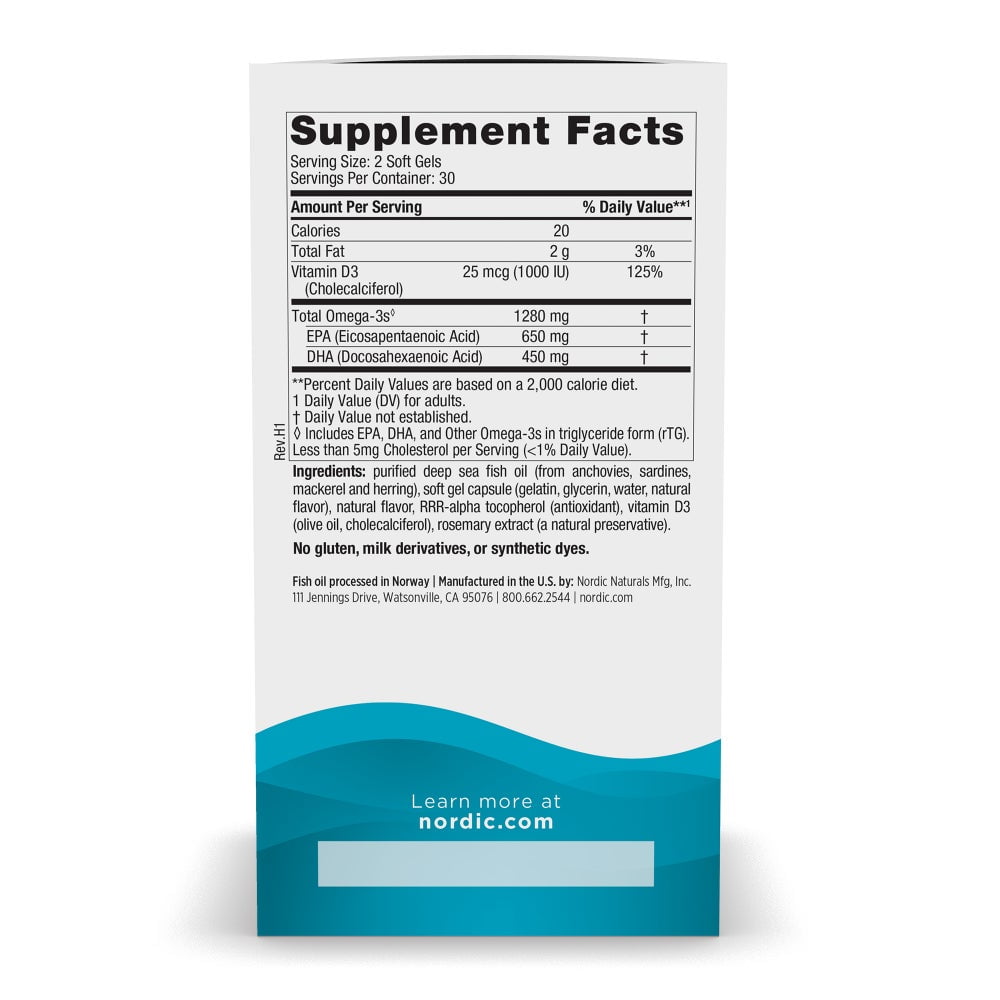 Nordic Naturals Ultimate Omega-D3 1280 Mg, Lemon, Fish Oil 60 ct
