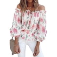 thumbnail image 3 of Women's Floral Print Off the Shoulder Blouse, 3 of 10