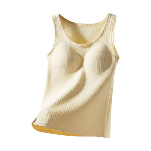 Kilaqueen Fall Winter Womens Thermal Tank Tops Sleeveless Stretchy Cami Undershirt with Molded Cup Compression Warm Layer Base Vest Underwear