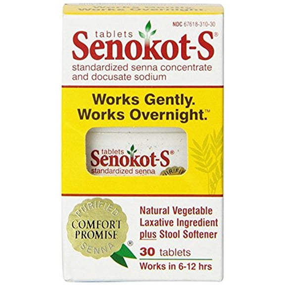 Senokot-S Natural Vegetable Laxative Ingredient Tablets, 30 Count (Pack of 2)