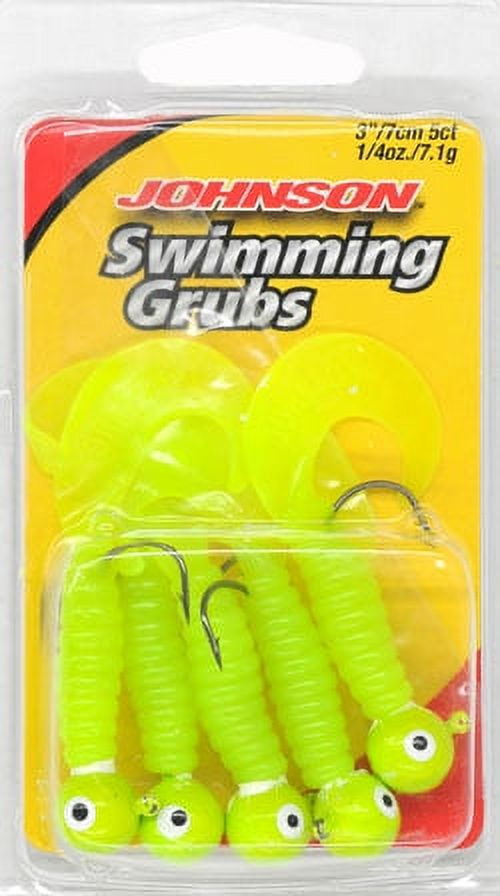 Johnson Swimming Grub Fishing Lure, Chartreuse, 3 in, 1/4 oz
