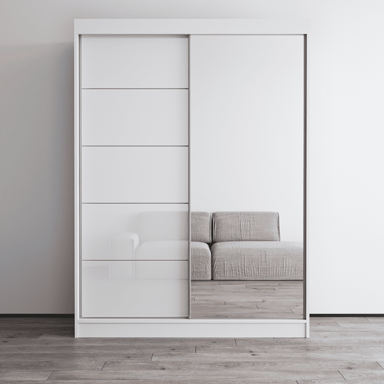 Aria 2 Door 59 Wide Modern High Gloss Wardrobe Armoire White with Mirror