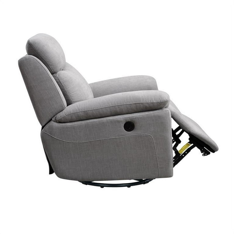 Metro Furniture Glider and Swivel Power Recliner with USB port in Light Gray