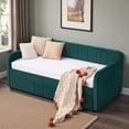 thumbnail image 3 of Tcbosik Upholstered Velvet Daybed with Trundle and Side Pocket, Twin Size Wood Sofa Bed for Small Space, No Box Spring Needed, Emerald, 3 of 9