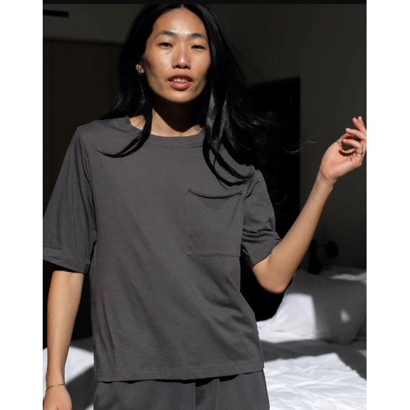 Lunya Women's Organic Pima Pocket Tee, Meditative Grey, Medium