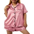 thumbnail image 4 of Pyjama pour Femmes, Pyjama en Satin Soyeux à Rayures, Haut à Manches Courtes avec Short, Tenue de Nuit, Ensemble de PJ, sous-Vêtements, Violet, P, 4 of 7