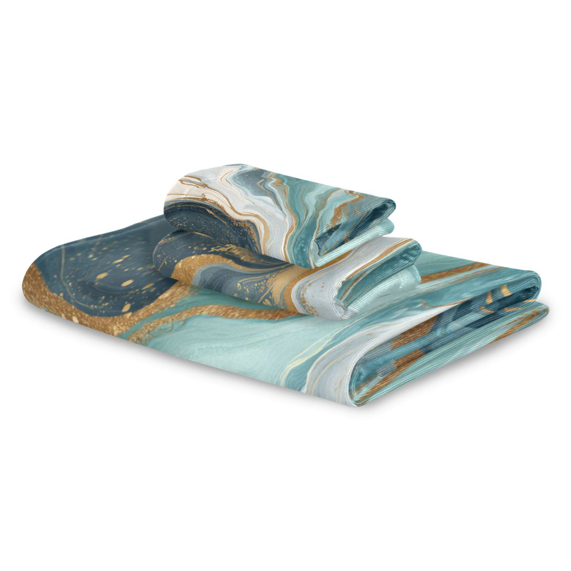 3 Sizes of Towel Sets Including Bath Towel Hand Towel and Washcloth for Daily Use Blue Marbling