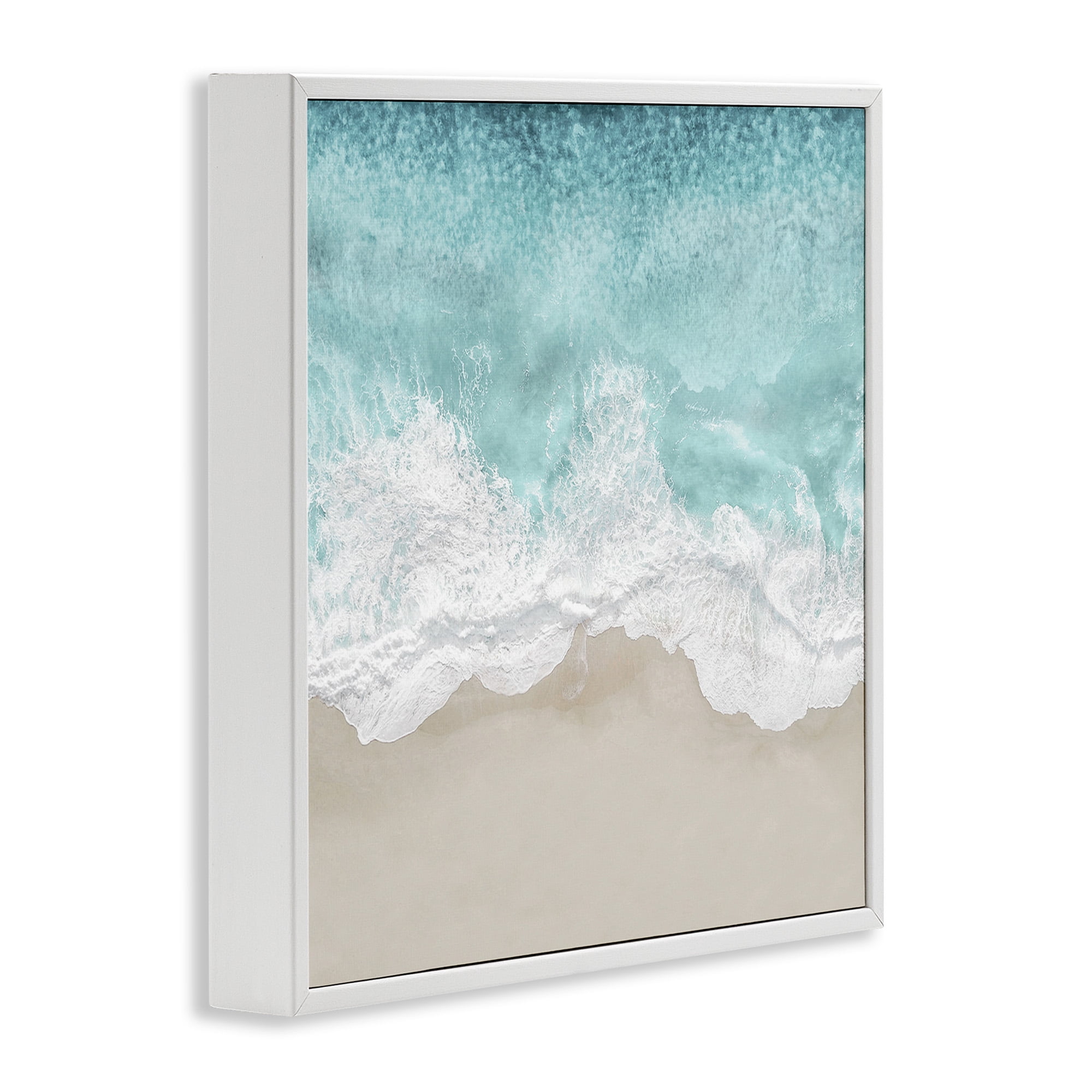 Stupell Industries Sea Foam on Sandy Beach Nature Photography White Framed Art Print Wall Art, 24 x 24