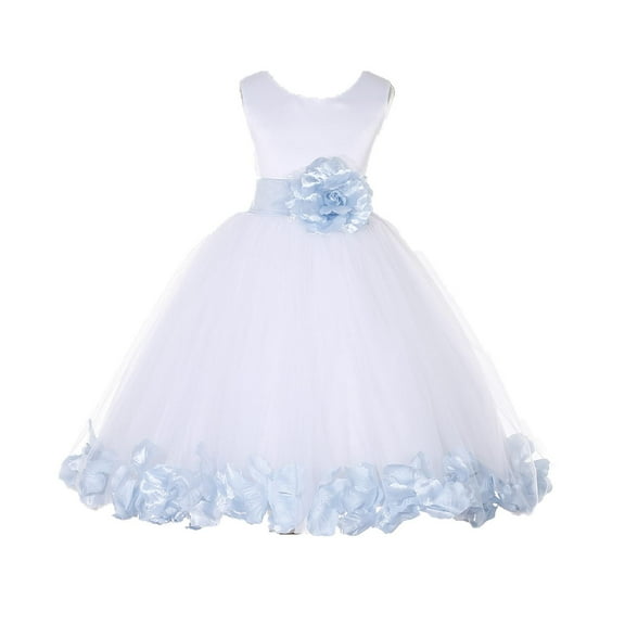 Ekidsbridal Satin White Ice Blue Tulle Petal Flower Girl Dress for Beauty Pageant Toddlers Dancing Fashion Gowns 302S S