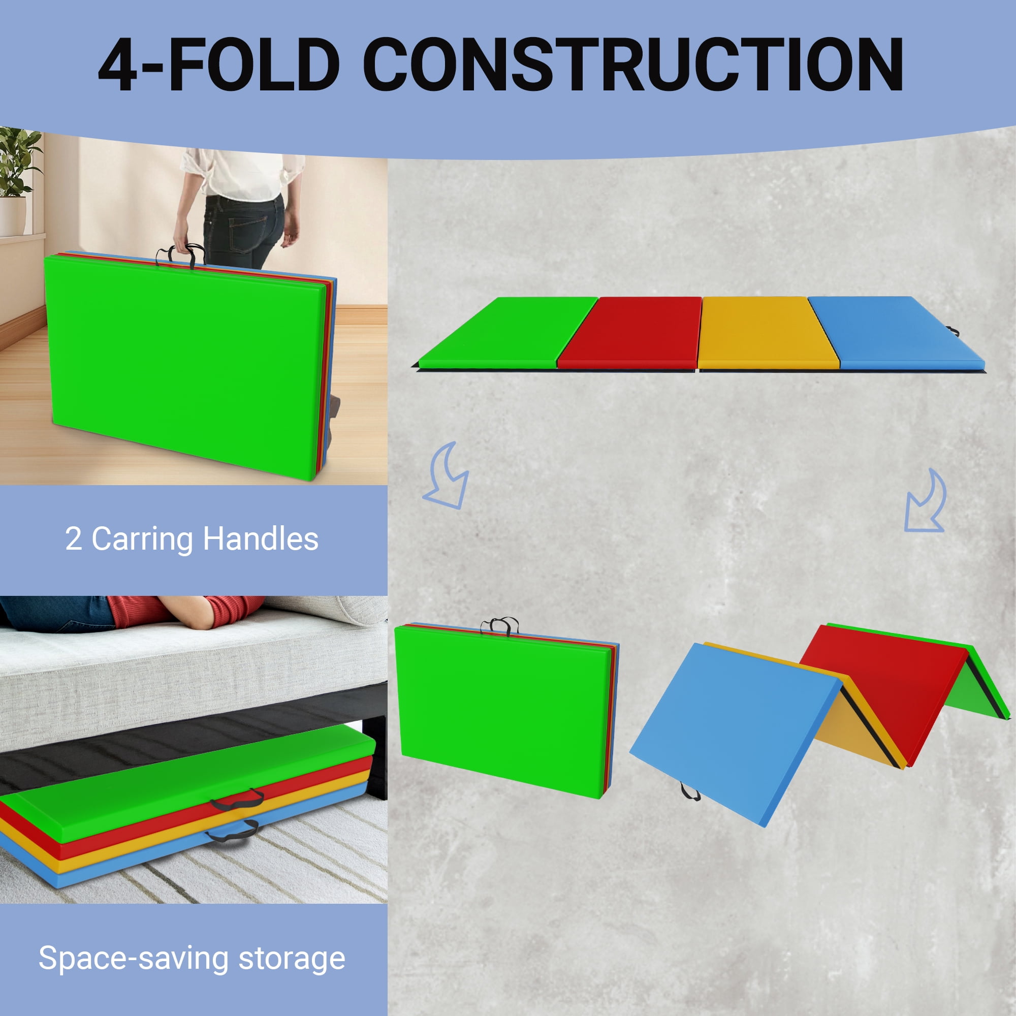 BalanceFrom Versatile 4'x8'x2" High-Density Gym Mats - Extra Thick, Anti-Tear, Easy-Clean, Foldable for Aerobics, Yoga, Martial Arts, with Durable Vinyl and Velcro, Multiple Colors