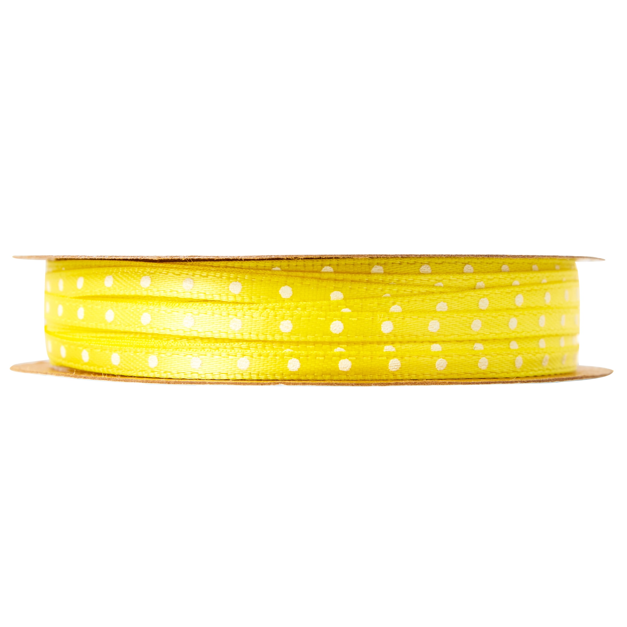Offray Ribbon, Yellow 1/8 inch Dot Satin Ribbon, 15 feet