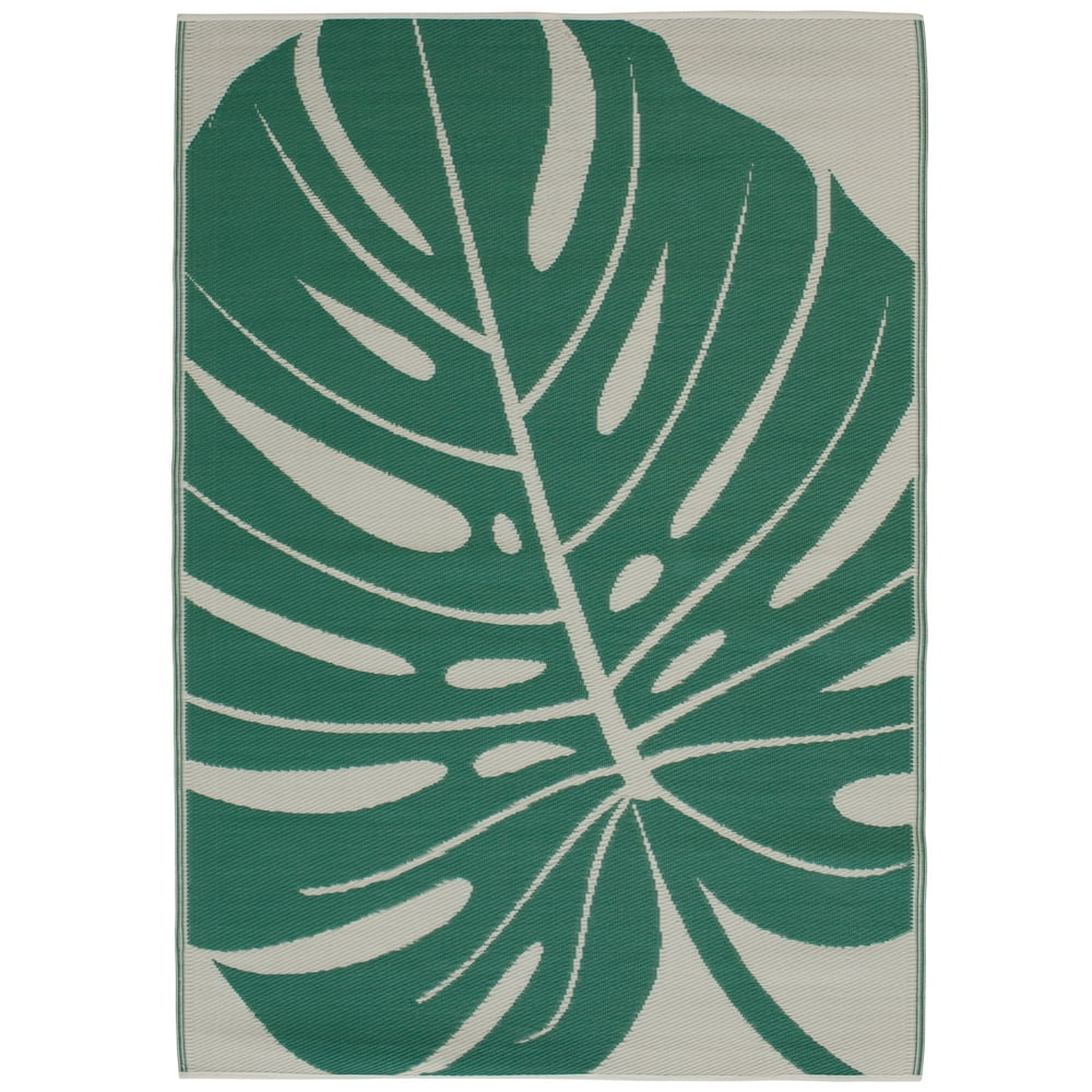 Mainstays 5'x7' Green Palm Leaf Jacquard Polyweave Outdoor ...