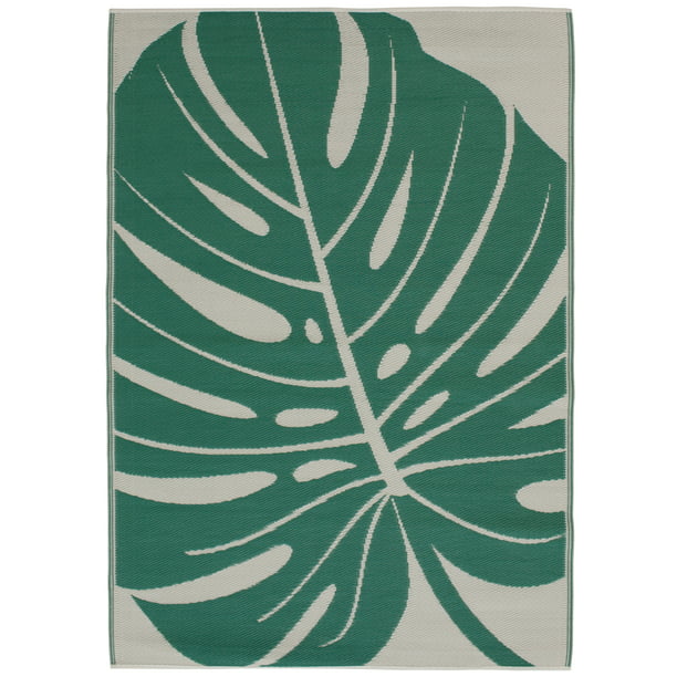 Beige Palm Leaf Outdoor Rugs, Blue And Green Outdoor Rug 5 215 75