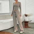thumbnail image 2 of Maean Womens Lounge Sets Long Sleeve Striped Shirts and Drawstring Wide Leg Palazzo Pants 2 Piece, 2 of 7