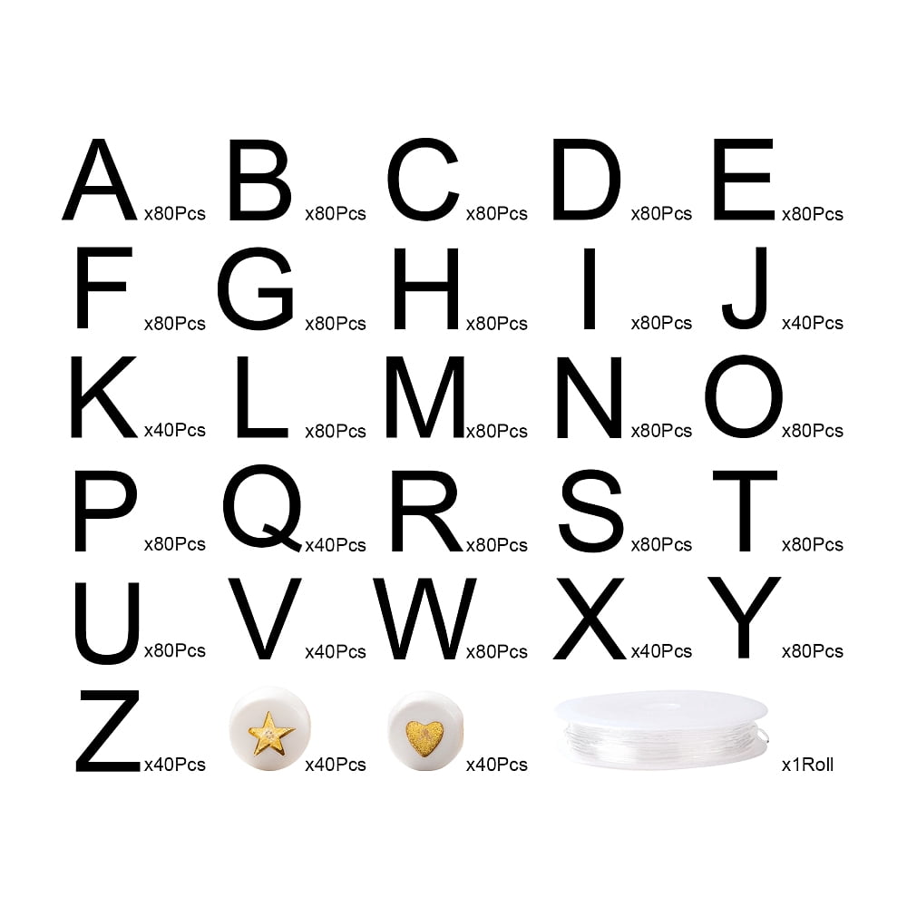 1set Bracelet Making Kits Including Round with Alphabet Plating Acrylic Beads with Elastic Thread White Beads: 1920pcs
