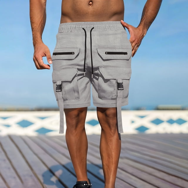 pstuiky Pantalones cortos de gimnasio para hombre, Pantalones cortos cargo cómodos con cintura elástica y bolsillos a la moda para hombre, de verano, informales, lisos Pantalones cortos cargo