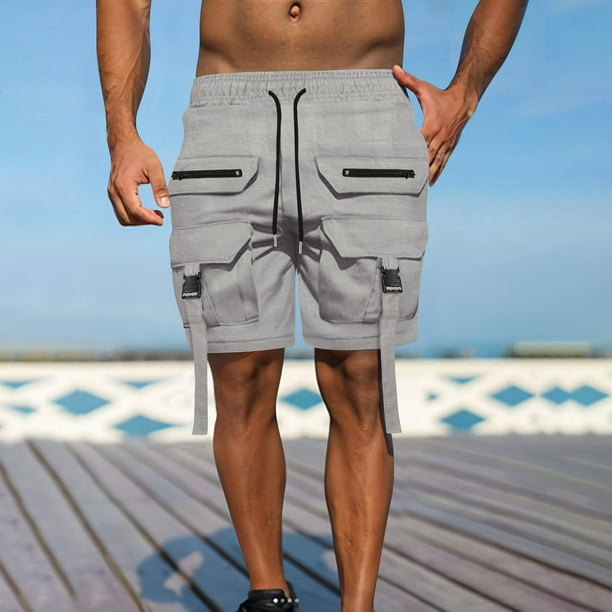 pstuiky Pantalones cortos casuales para hombre, Pantalones cortos cargo cómodos con cintura elástica y bolsillos a la moda para hombre, de verano, informales, lisos